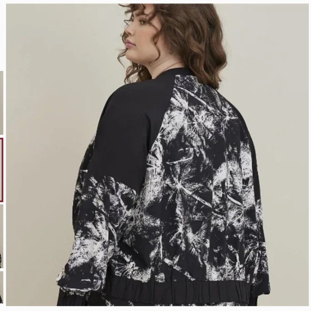 Torrid Lovesick Bomber Jacket Colorblock Black & White Palms - Picture 5 of 5